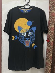 Black T-Shirt with Geometric Tiger Print