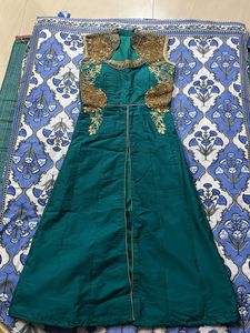 Elegant Green &amp; Gold Embroidered Lehenga Set
