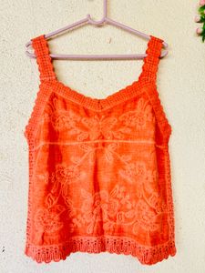 Orange Lace Trimmed Tank Top