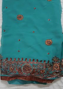 Stunning Teal Embroidered Saree