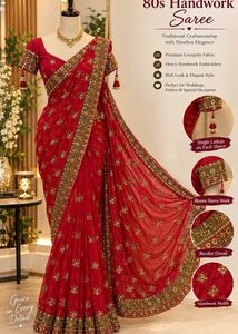 Stunning Red Handwork Saree❤️