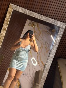 Satin Ruched Mini Dress with Chain Straps