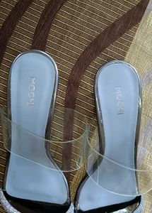 Mochi Silver Transparent Block Heels
