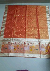 Orange dupatta  with White Polka Dots