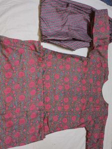 Grey &amp; Pink Floral Print Kurta