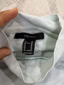 Light Blue Mock Neck Tie Detail Top