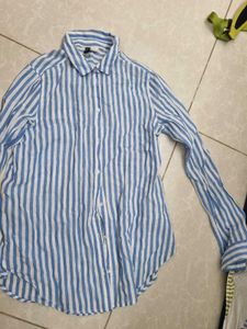 Blue and White Striped Button-Up Shirt