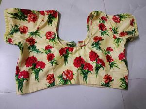 Beautiful Yellow Saree with Floral Blouse