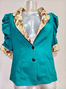 Teal Floral Trim Blazer