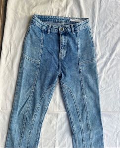 Straight Panel Detail Denim Blue Jeans