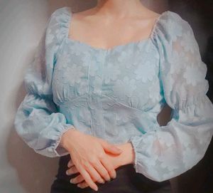 Sweetheart Neck Puff Sleeve Crop Top