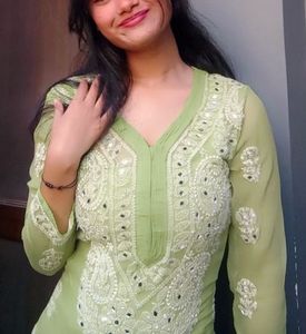 green chikankaari mirror work kurta