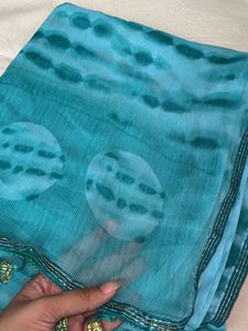 Teal Tie-Dye Dupatta with Tassels
