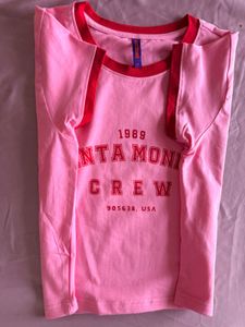 Pink Santa Monica Crew Ringer Tee