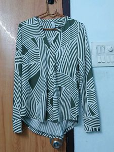 Modern Abstract Olive &amp; White Long Sleeve Top