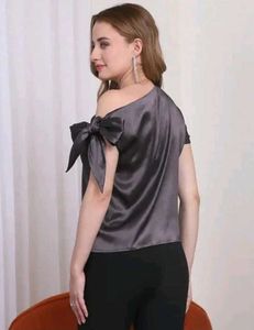 Shein Asymmetric Neck Self-Tie Sleeve Stylish Top