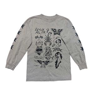 Gray Gothic Print Long Sleeve T-Shirt