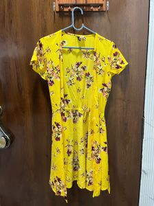 Yellow Floral Wrap Dress