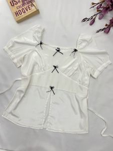 Chic White Puff Sleeve Blouse with Bows