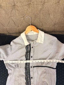 Chic Striped Lace Button-Up Top