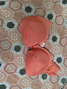 Lace Trimmed Coral Bra