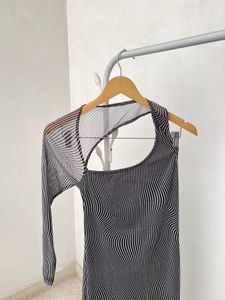 KASSUALLY Black and White Striped  Dress