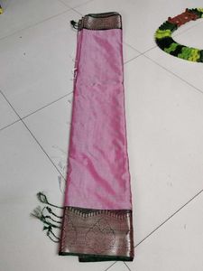 Beautiful Pink Saree with Silver Border