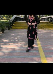 Embroidered Black Kurta with Palazzo Pants