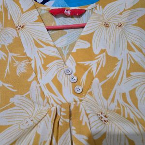 Yellow Floral Print Kurta