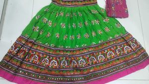 garba dress Green  Lehenga with Dupatta