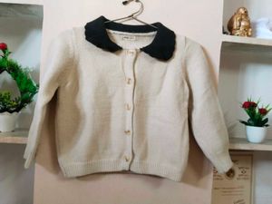 Collared Cardigan - Ivory &amp; Black