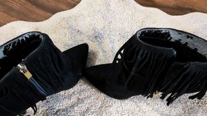 Black Boot Pencil Heels Fringe Style