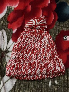 Red & White Knit Baby Beanie