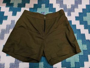 Olive Green High-Waisted Shorts