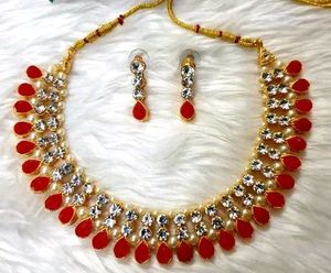 Red & maroon Crystal Necklace Set