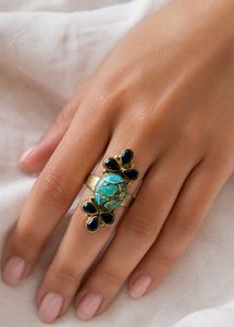 Statement Turquoise &amp; Onyx Gemstone Ring