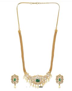 Elegant Green Stone Pearl Necklace Set