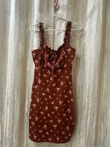Brown Floral Bodycon Mini Dress