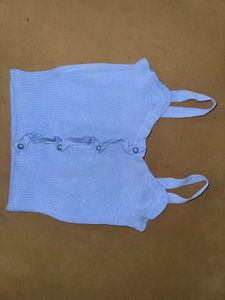 Blue Ribbed Button-Up Crop Top