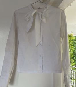 White Bow Tie Blouse