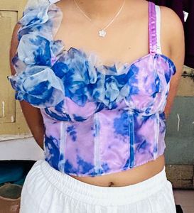 Tie-Dye Corset Top with Ruffle Detail