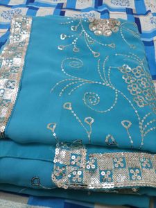 Ethnic blue saree💙with stiched blouse