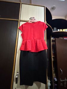 Chic Red &amp; Black Peplum Dress