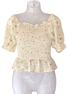 Floral Puff Sleeve Sweetheart Neck Top