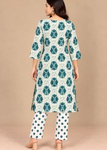 Stylish Teal Floral Print Kurta Set