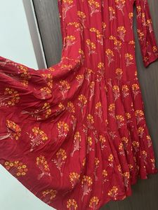 New Red Printed fully flare pure cotton for s&amp;M
