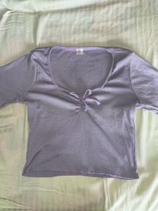Lilac Ribbed Tie-Front Top