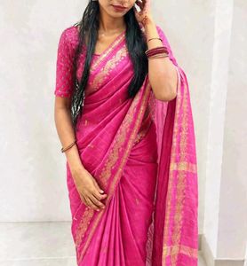 Elegant Pink Banarasi Silk Saree