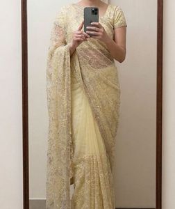 Lemon net designer saree with blouse