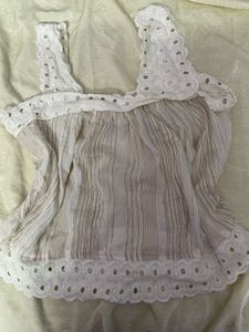 White Eyelet Trim Striped Tank Top